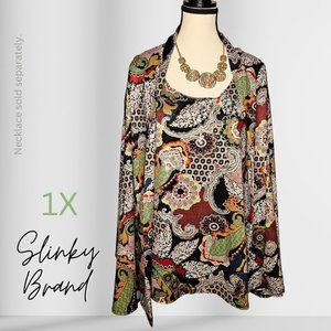 Multi-colored Paisley Print Open Front Jacket & Matching Tank by Slinky Brand 1X